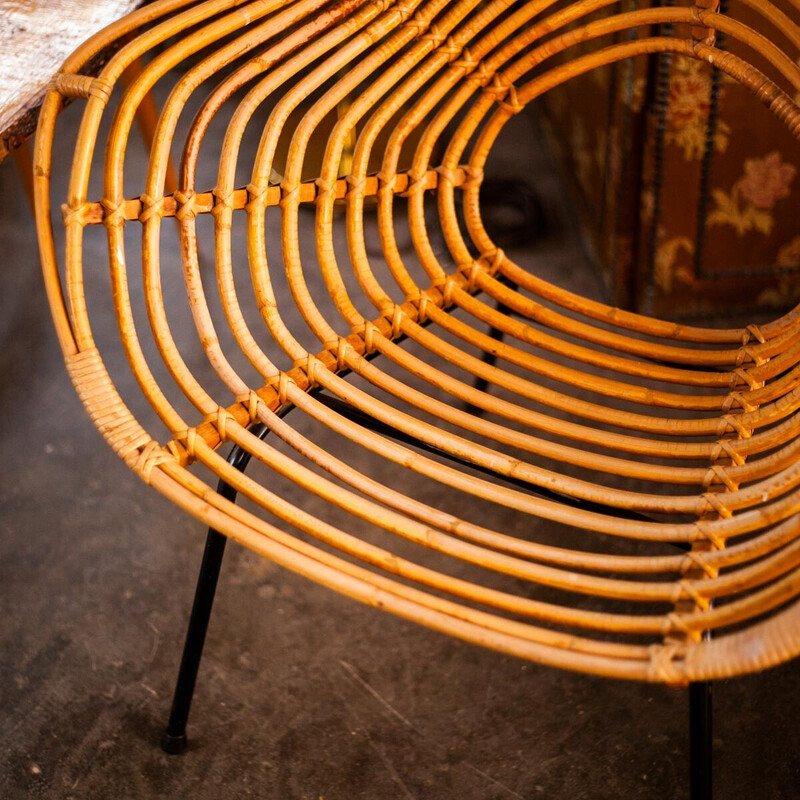 Vintage rattan and metal armchair by H. Broekhuizen for Rohé Noordwolde, Netherlands 1960