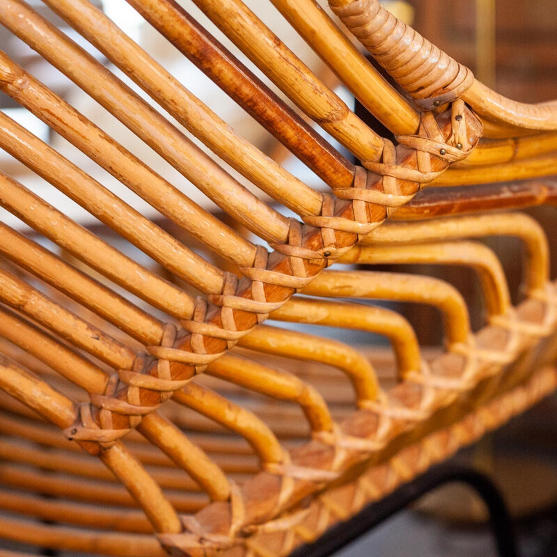 Fauteuil vintage en rotin et métal par H. Broekhuizen pour Rohé Noordwolde, Pays-Bas 1960