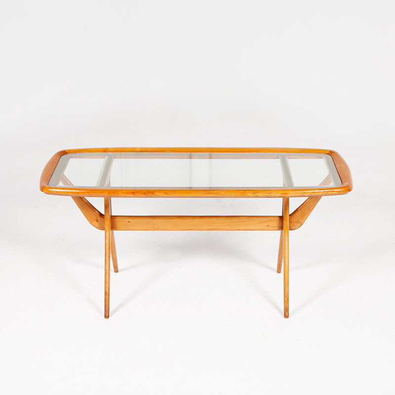 Vintage coffee table in cherry wood and glass by Cesare Lacca for Cassina, 1960