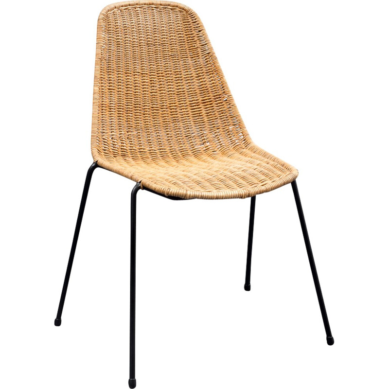 Midcentury chair with basketwork seat - 1960s