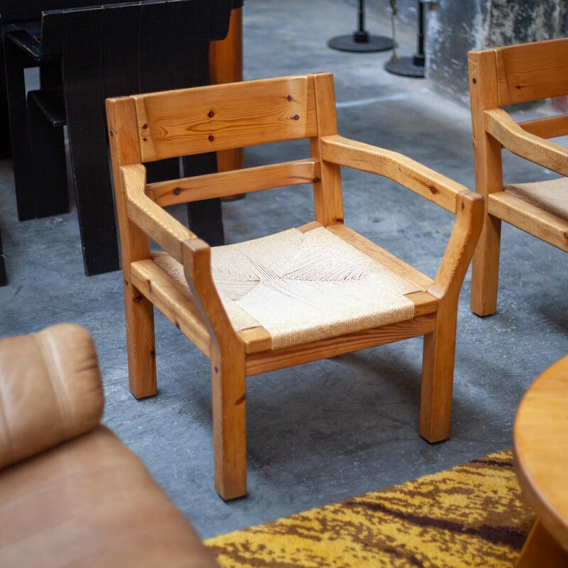 Pair of vintage pine armchairs by Tage Poulsen, Denmark 1972