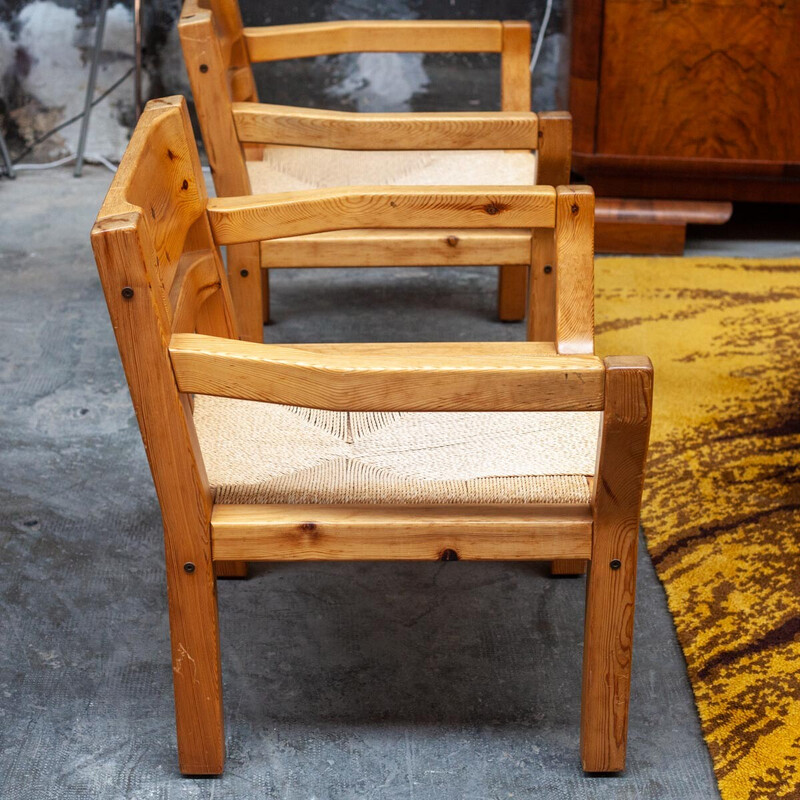 Pair of vintage pine armchairs by Tage Poulsen, Denmark 1972