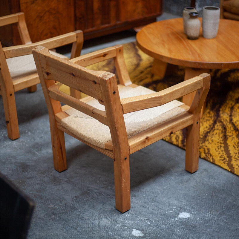 Pair of vintage pine armchairs by Tage Poulsen, Denmark 1972