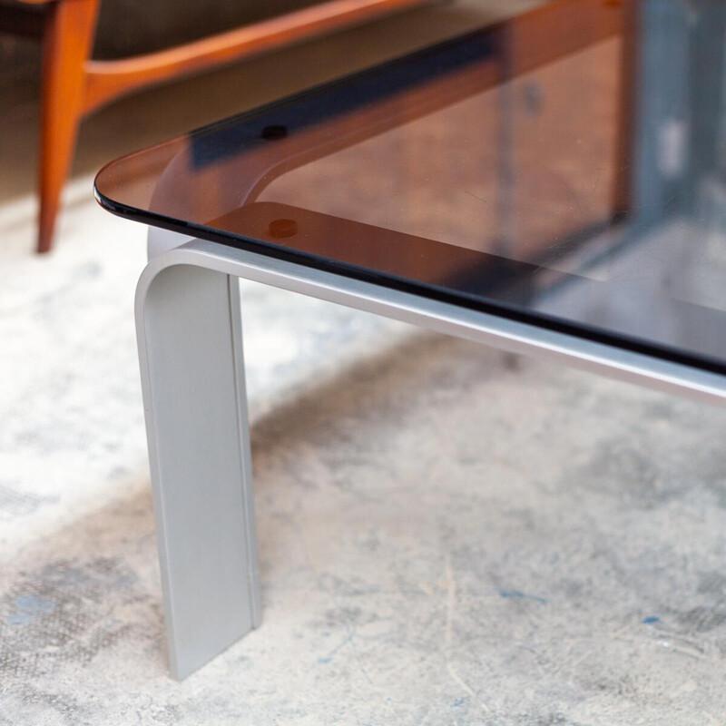 Vintage aluminum and smoked glass coffee table by Pierre Mazairac for Pastoe, 1970