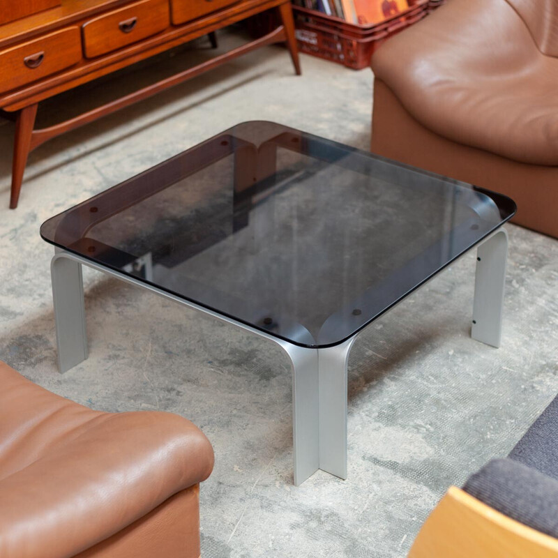 Vintage aluminum and smoked glass coffee table by Pierre Mazairac for Pastoe, 1970