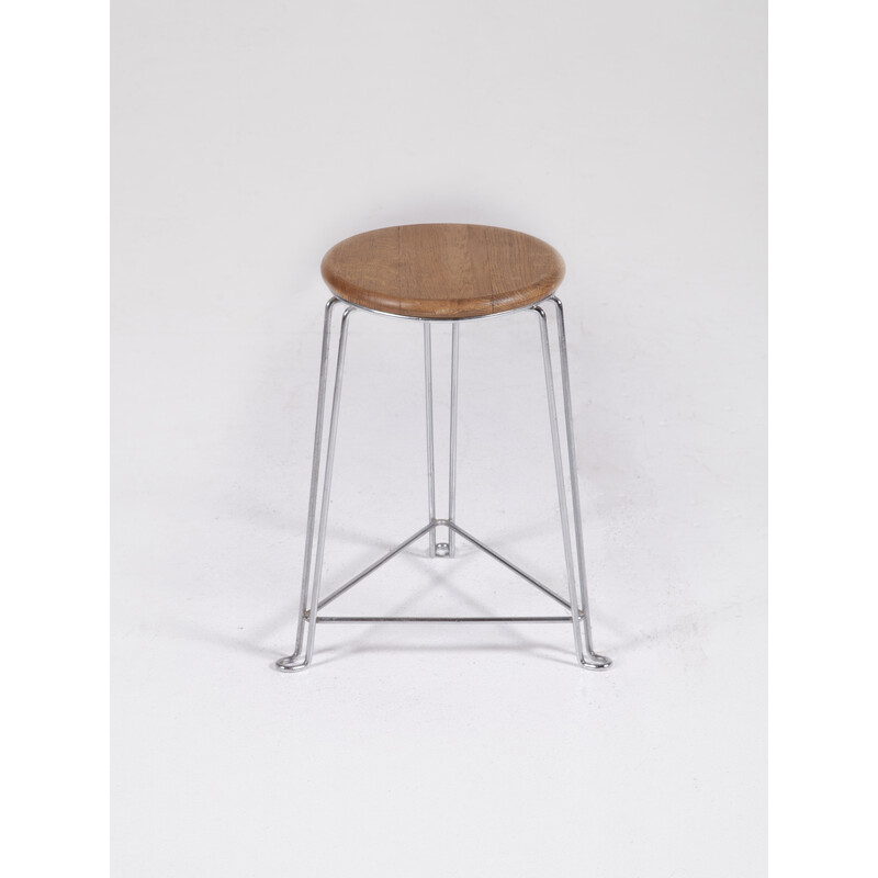 Vintage industrial stool in birch wood and steel wire by Jan Van Der Togt for Tomado, 1960