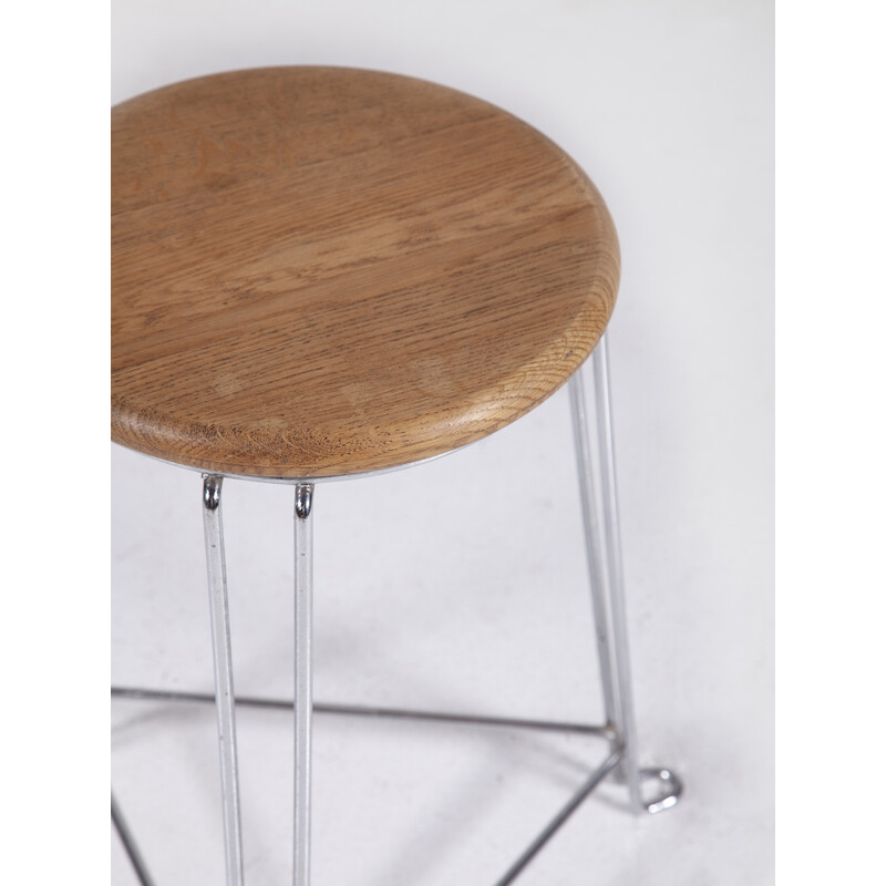 Vintage industrial stool in birch wood and steel wire by Jan Van Der Togt for Tomado, 1960