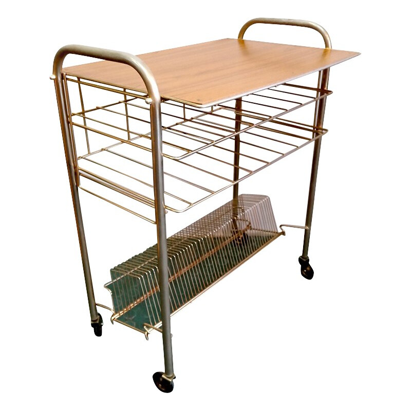 Vintage serving trolley on vinyl wheels - 1960s