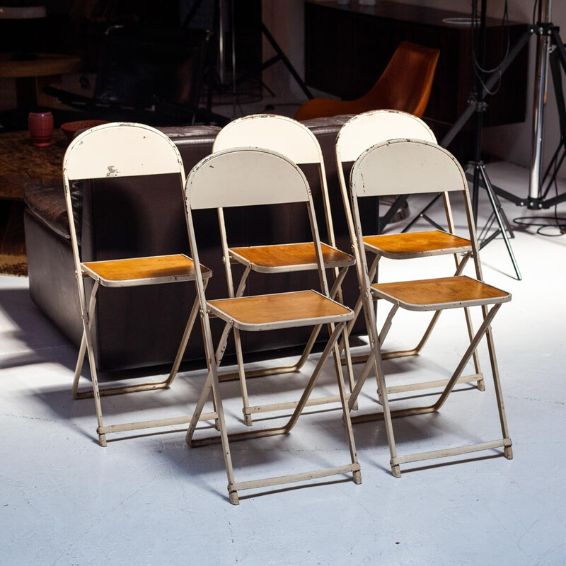 Set of 5 vintage folding chairs in metal and plywood by Friso Kramer for Oda, Netherlands 1930