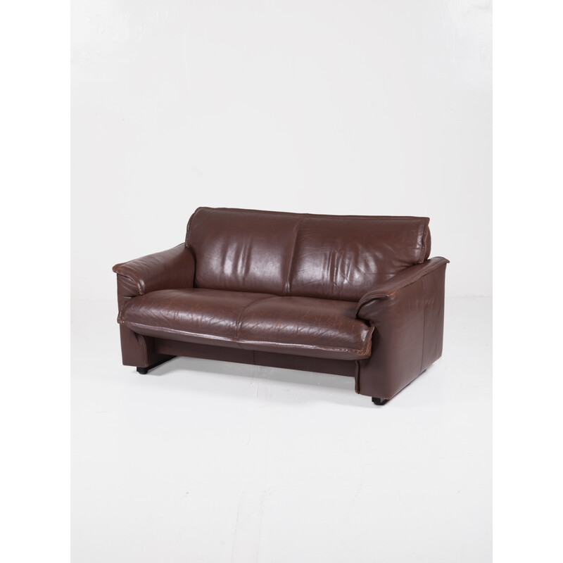 Vintage 2-seater sofa in chocolate brown leather for Leolux, Netherlands 1970