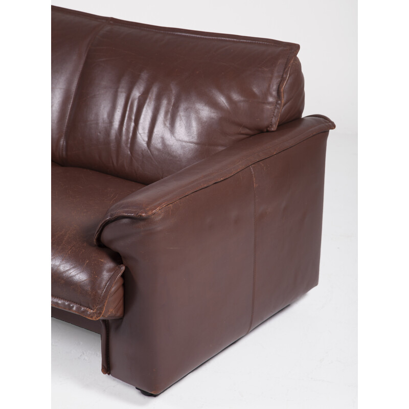 Vintage 2-seater sofa in chocolate brown leather for Leolux, Netherlands 1970