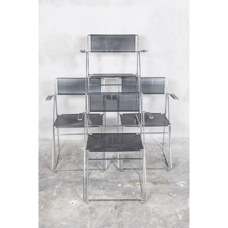 Set of 4 vintage chrome steel dining chairs by Niels Jørgen Haugesen for Hybodan A/S, Denmark 1977