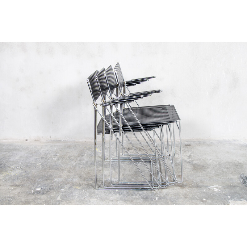 Conjunto de 4 cadeiras de jantar vintage em aço cromado de Niels Jørgen Haugesen para Hybodan A/S, Dinamarca 1977