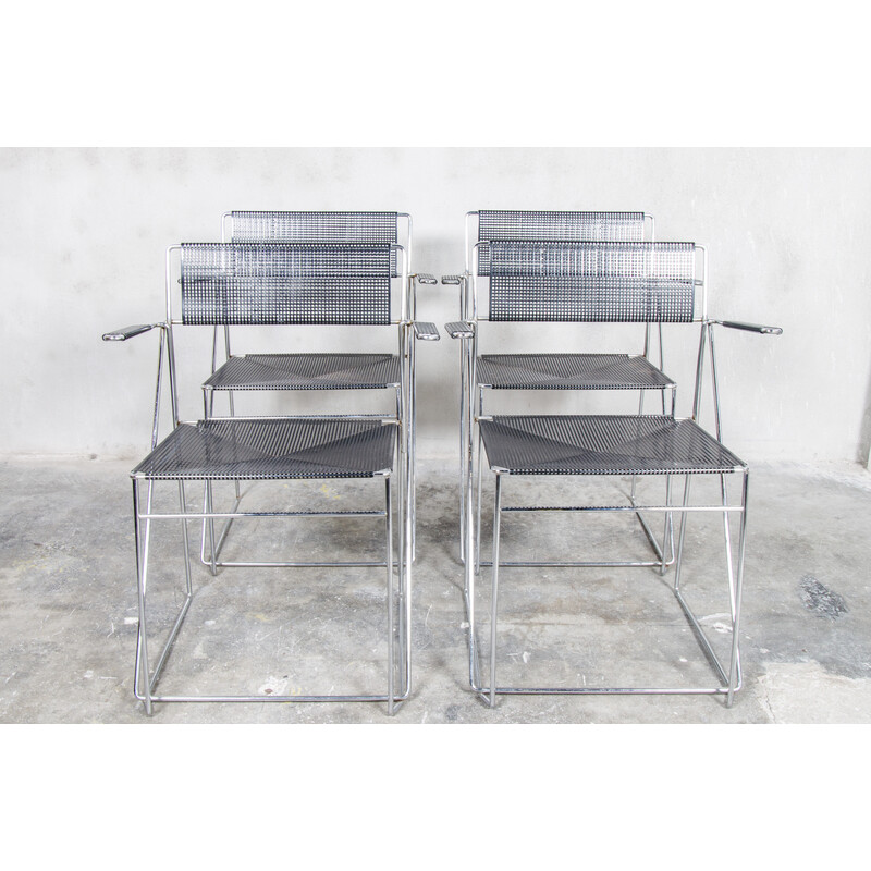 Set of 4 vintage chrome steel dining chairs by Niels Jørgen Haugesen for Hybodan A/S, Denmark 1977