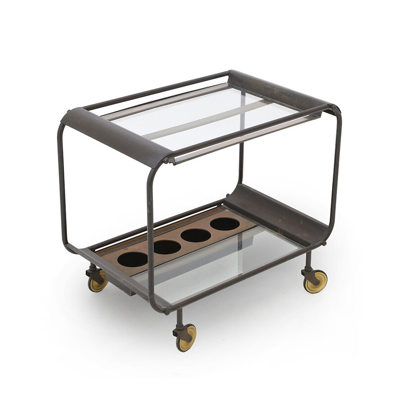 Vintage brass and glass trolley by Stockburger, 1950