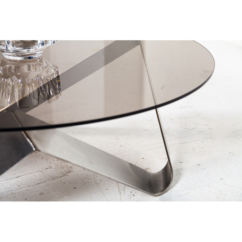 Vintage round coffee table in glass and polished aluminum by Knut Hesterberg for Ronald Schmitt, Germany 1970