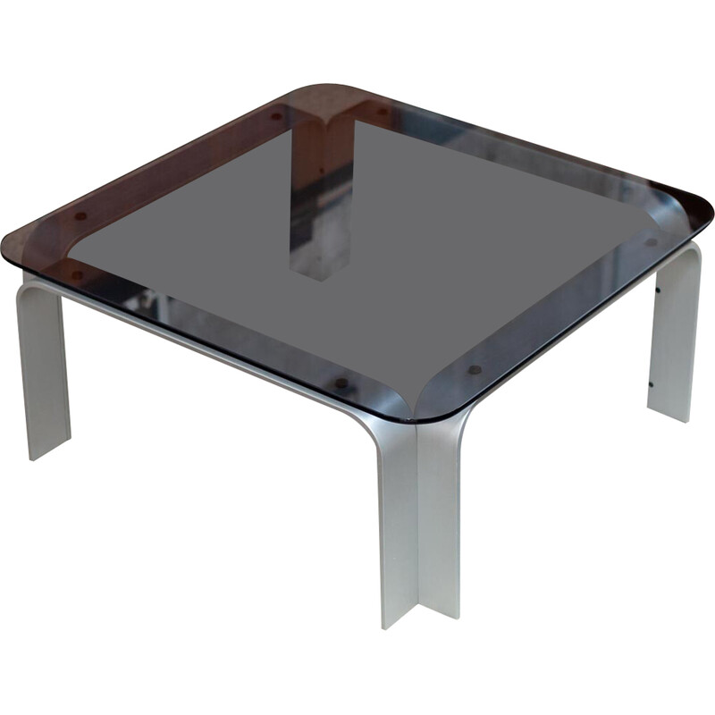 Vintage aluminum and smoked glass coffee table by Pierre Mazairac for Pastoe, 1970