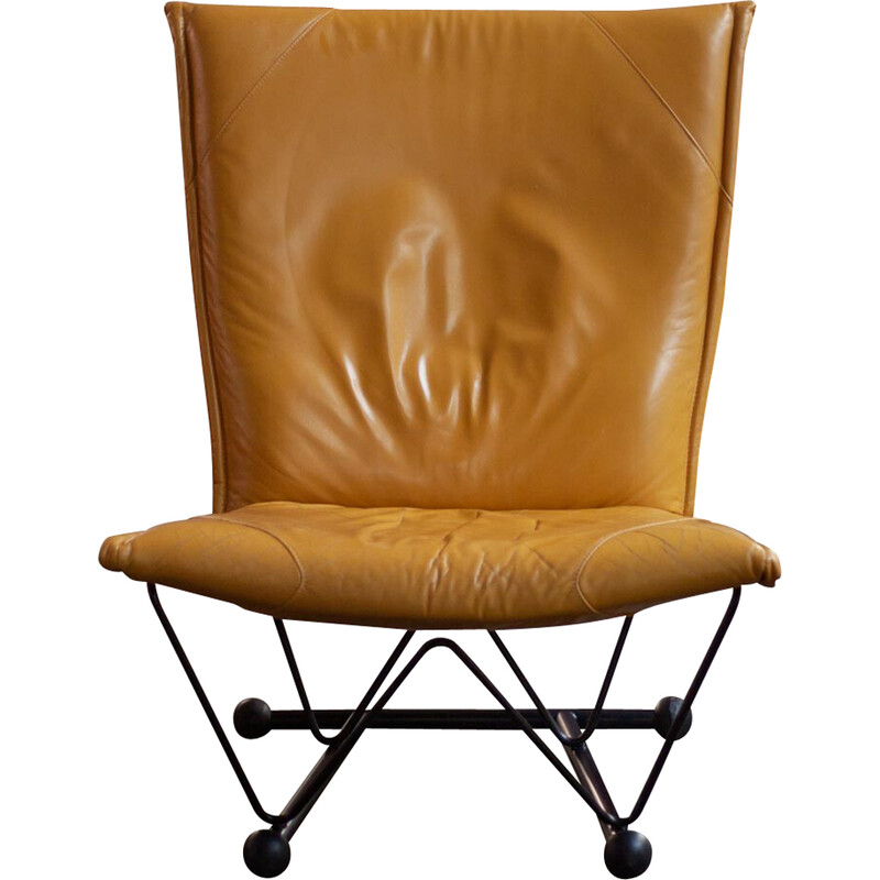 Vintage Flyer armchair in leather and metal by Pierre Mazairac and Karel Boonzaaijer for Young International, 1980