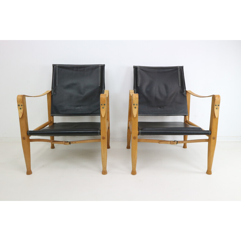 Pair of black leather armchairs Safari by Kaare Klint - 1950s