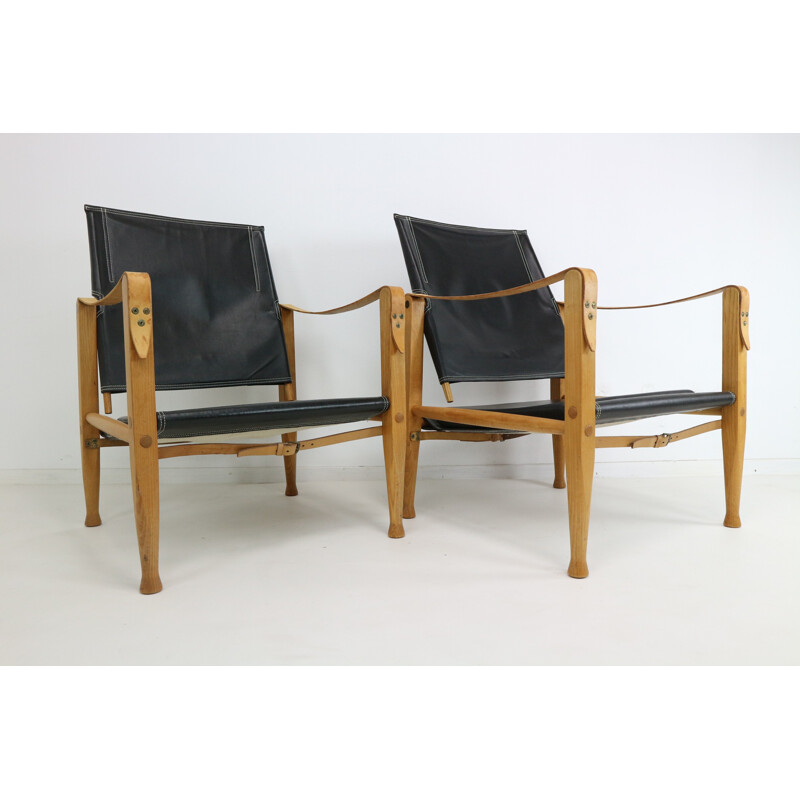 Pair of black leather armchairs Safari by Kaare Klint - 1950s