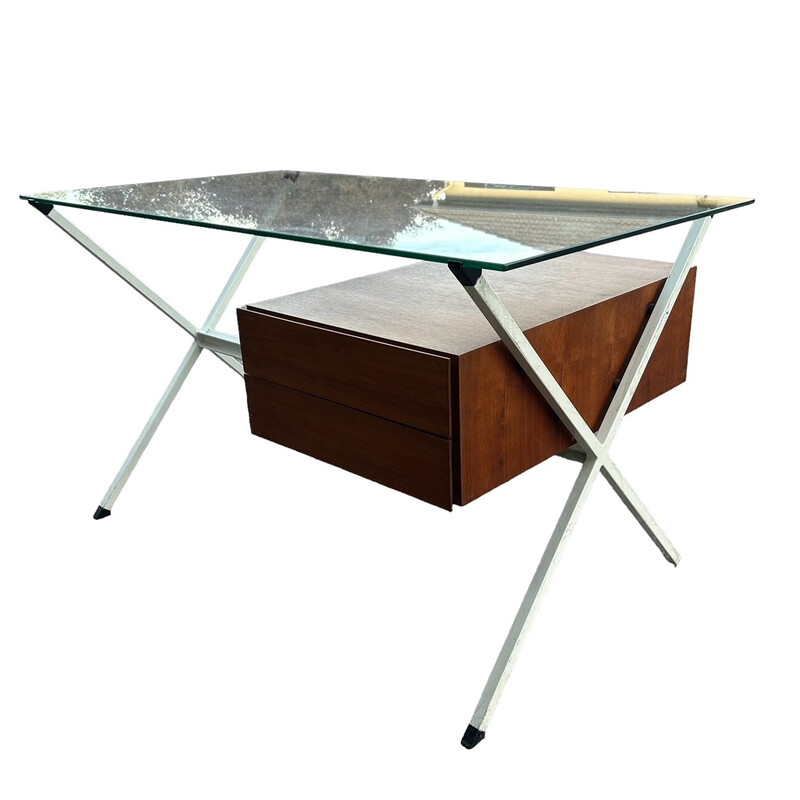 Vintage N80D desk in white lacquered steel and glass by Franco Albini