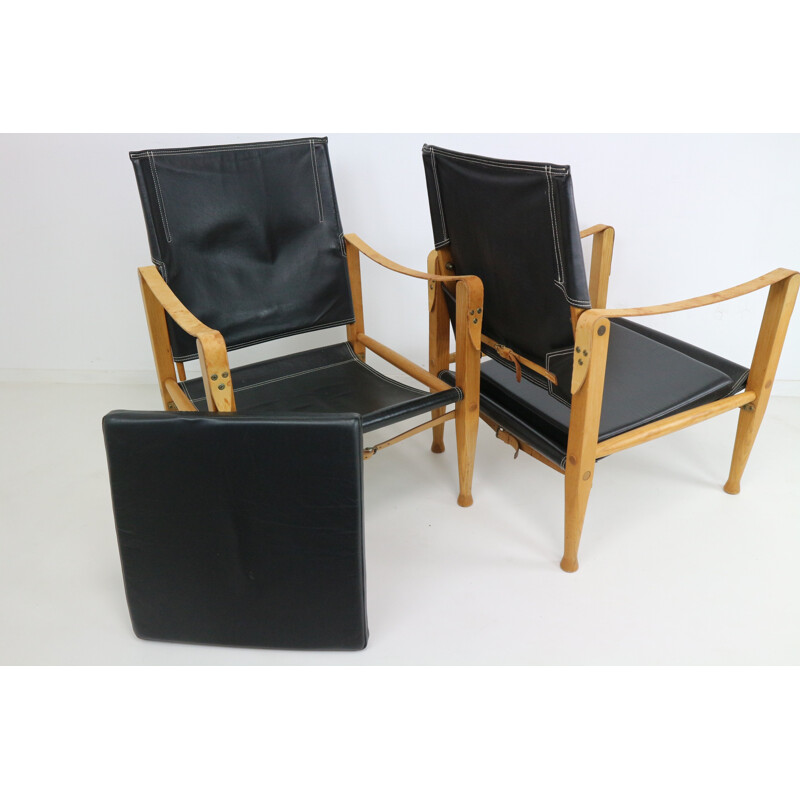 Pair of black leather armchairs Safari by Kaare Klint - 1950s