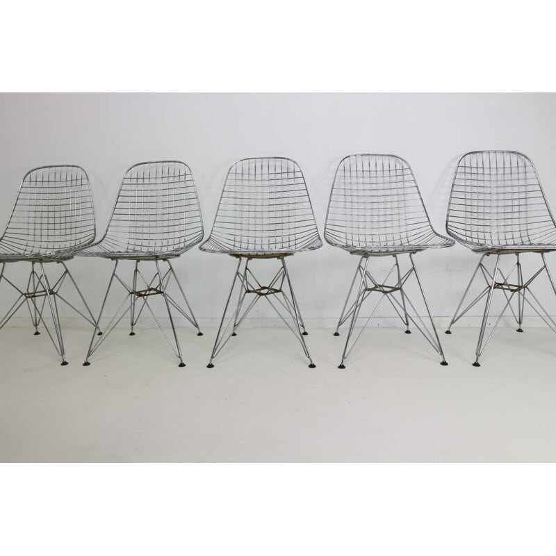 Set of 5 Eames DKR Eiffel Base Wire Chairs for Vitra - 1970s
