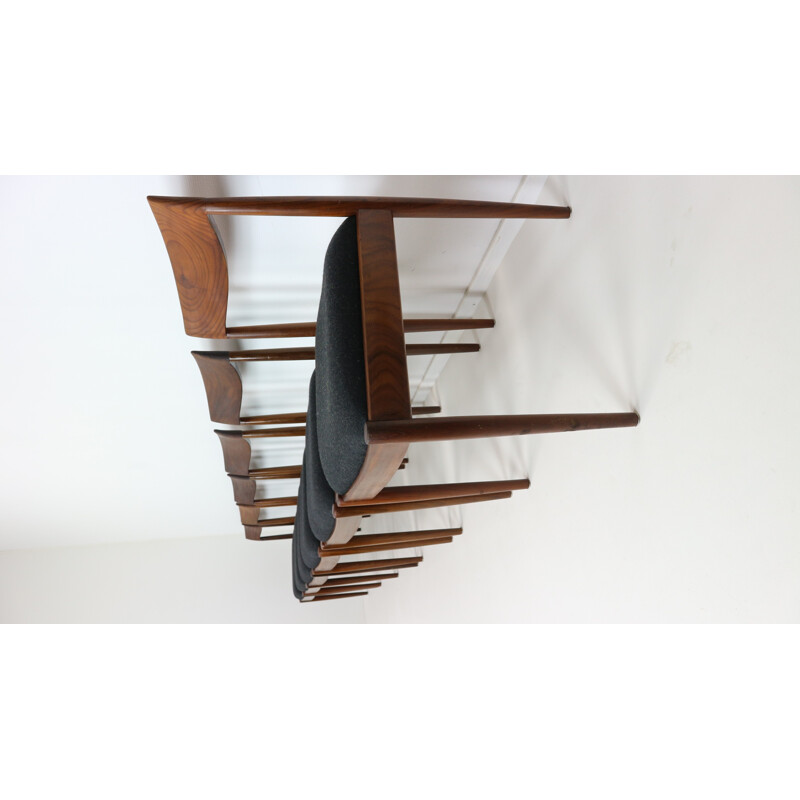 Set of 6 black wool and teak dining chairs from Lübke - 1960s