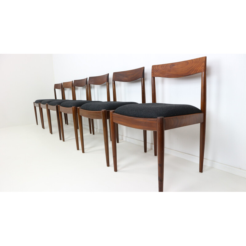 Set of 6 black wool and teak dining chairs from Lübke - 1960s