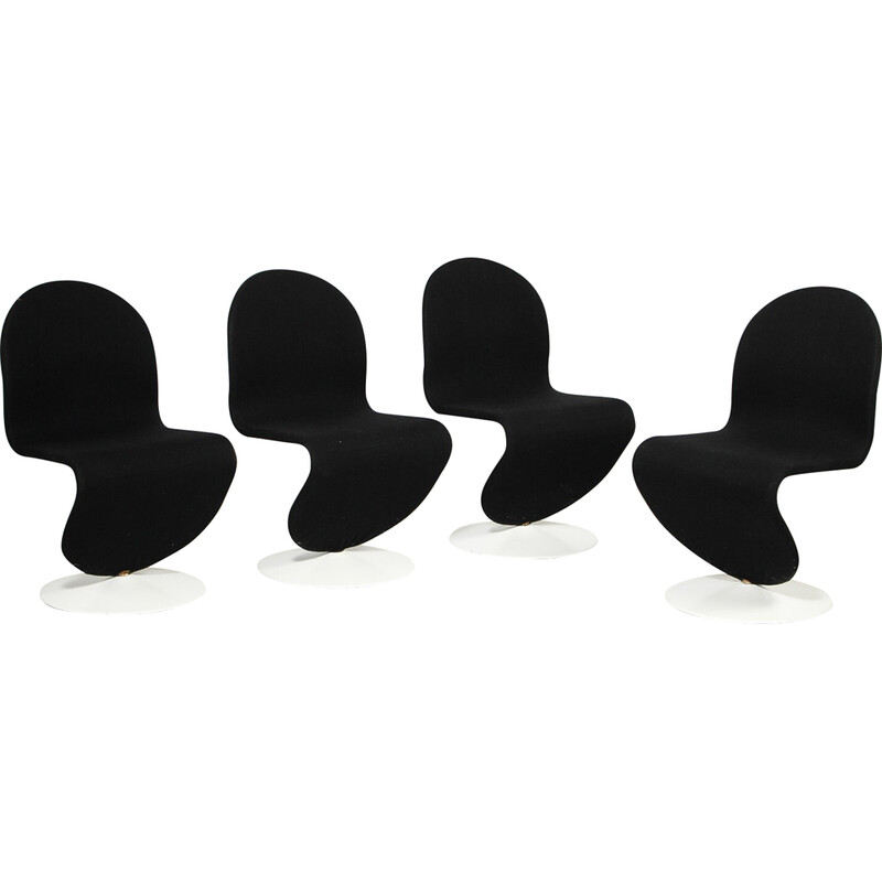 Set of 4 vintage 'System 1-2-3' chairs in metal and fabric by Verner Panton for Fritz Hansen