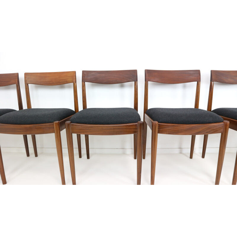 Suite de 6 chaises de salle à manger en laine noire et en teck de Lübke - 1960