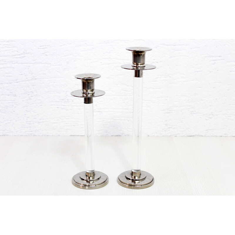 Pair of vintage candlesticks in lucite and silver metal for Estrid Ericson, Sweden 1960
