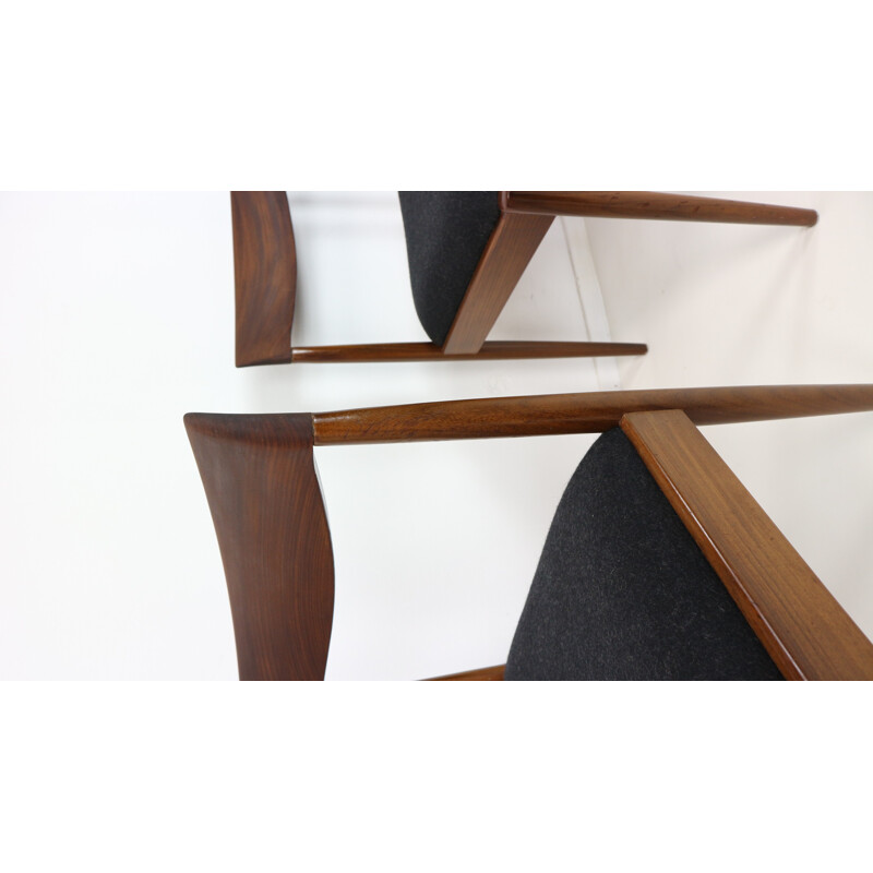 Set of 6 black wool and teak dining chairs from Lübke - 1960s