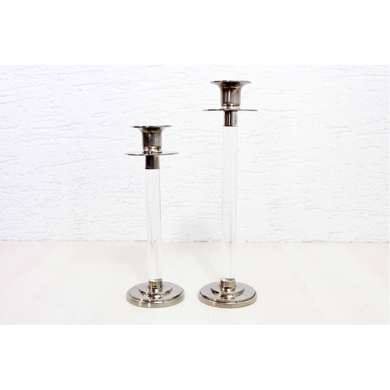 Pair of vintage candlesticks in lucite and silver metal for Estrid Ericson, Sweden 1960