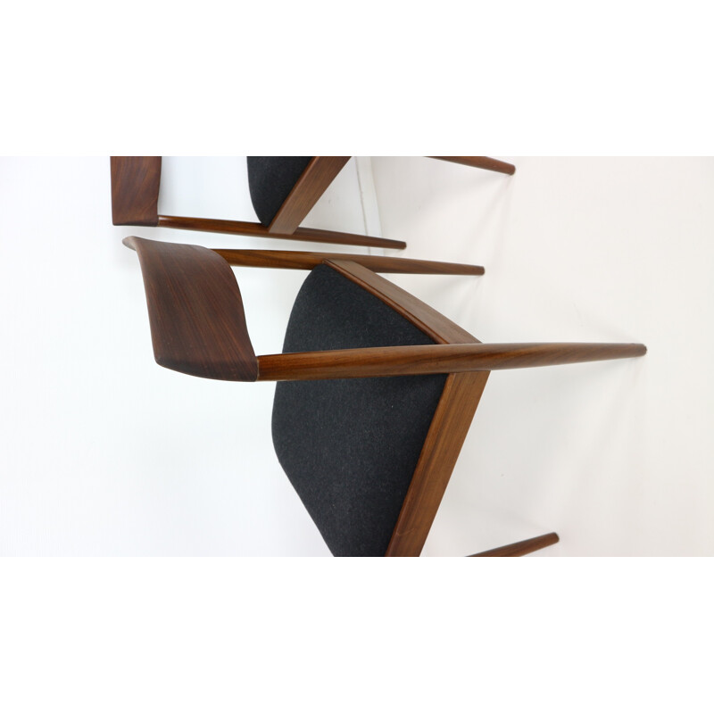 Set of 6 black wool and teak dining chairs from Lübke - 1960s