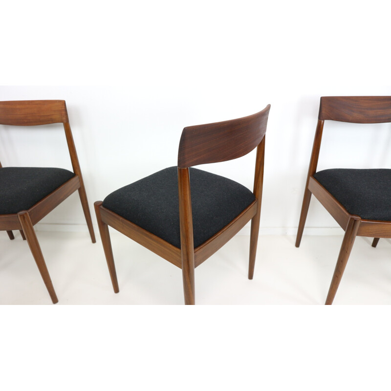 Set of 6 black wool and teak dining chairs from Lübke - 1960s