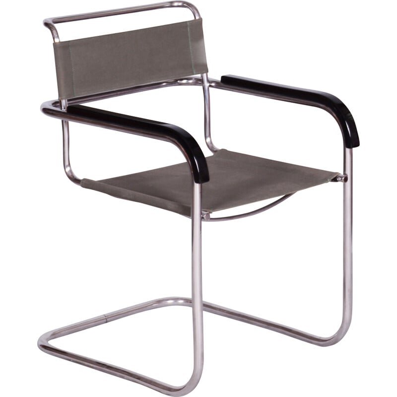 Vintage Bauhaus armchair in chrome steel and iron fabric by Marcel Breuer for Thonet, Czechoslovakia 1930