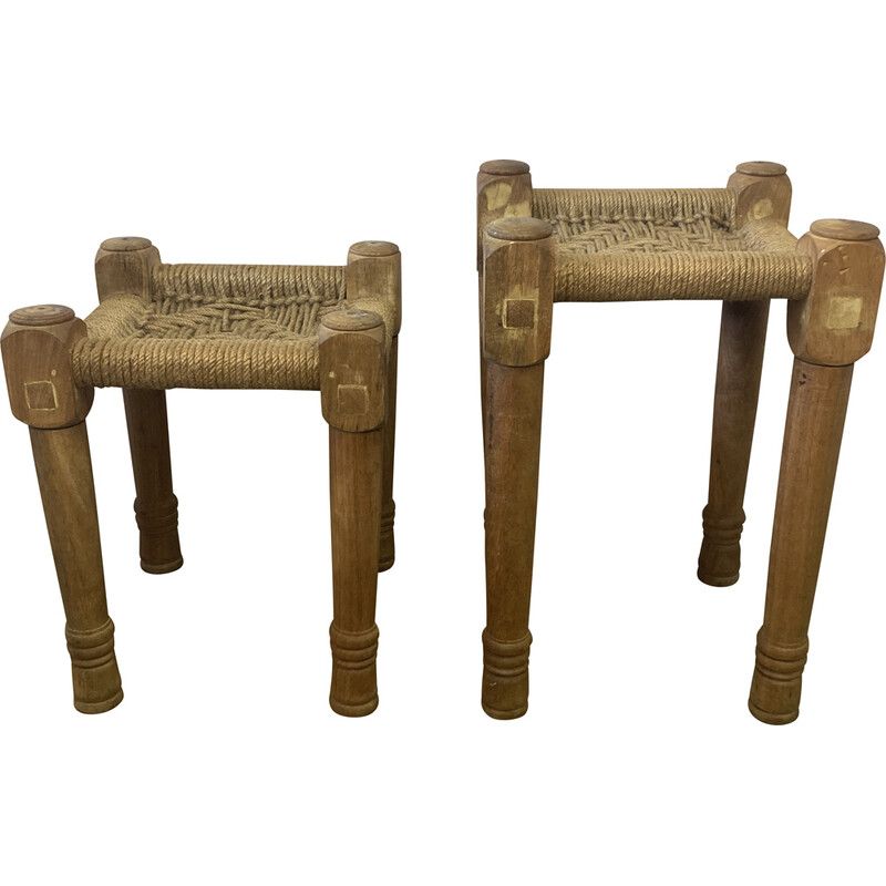 Pair of vintage stools with rope seat, 1970