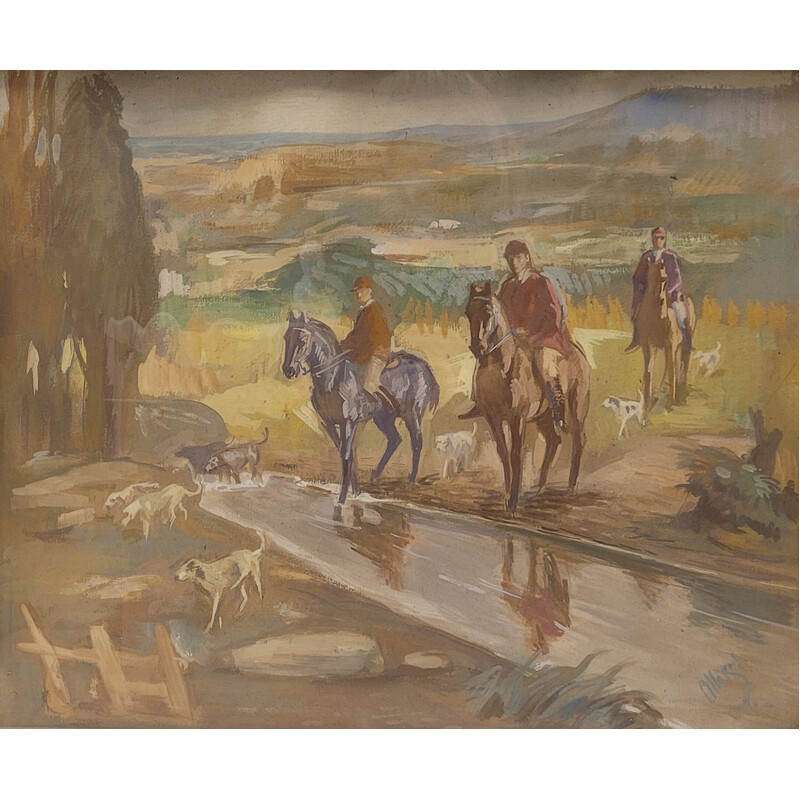 Vintage painting “Día de caza” by Pedro Mozos
