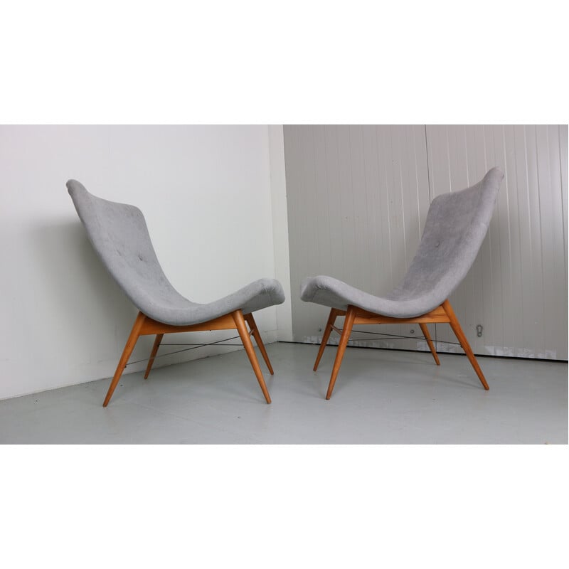 Pair of vintage wooden chairs by Miroslav Navratil for Cesky Nabytek, Czechoslovakia 1959