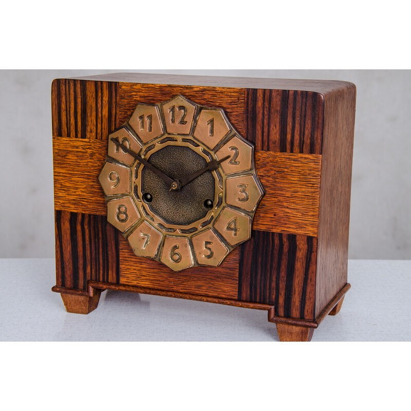 Horloge de cheminée vintage Art Déco en palissandre et chêne, 1920