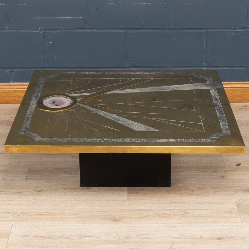 Vintage agate and brass coffee table by Willy Daro, Belgium 1970