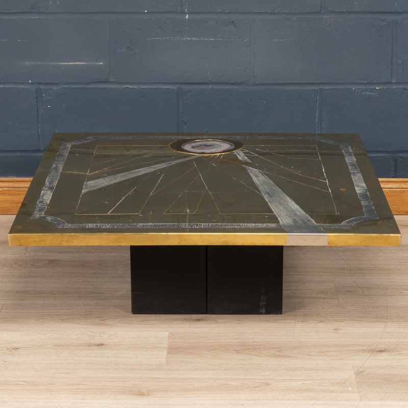 Vintage agate and brass coffee table by Willy Daro, Belgium 1970