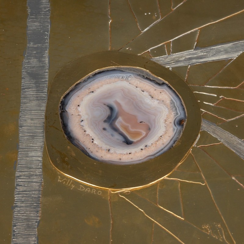 Vintage agate and brass coffee table by Willy Daro, Belgium 1970