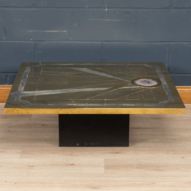 Vintage agate and brass coffee table by Willy Daro, Belgium 1970