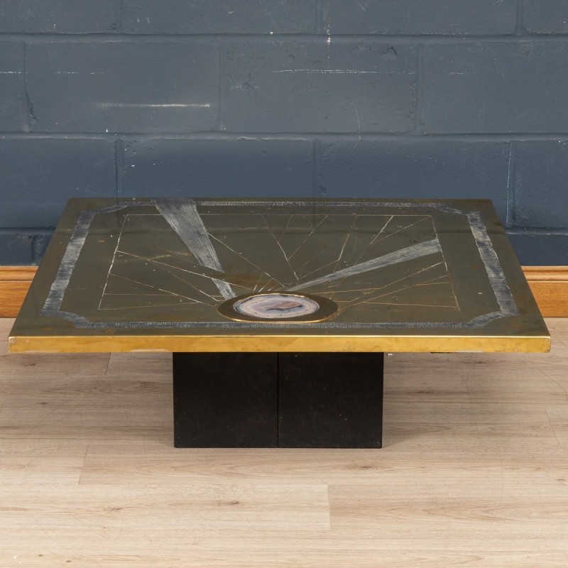 Vintage agate and brass coffee table by Willy Daro, Belgium 1970