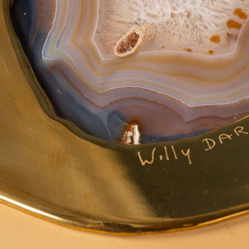 Pair of vintage side tables in Belgian lacquered wood and agate by Willy Daro, Belgium 1970