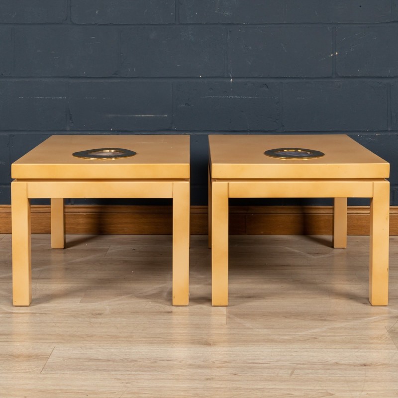 Pair of vintage side tables in Belgian lacquered wood and agate by Willy Daro, Belgium 1970