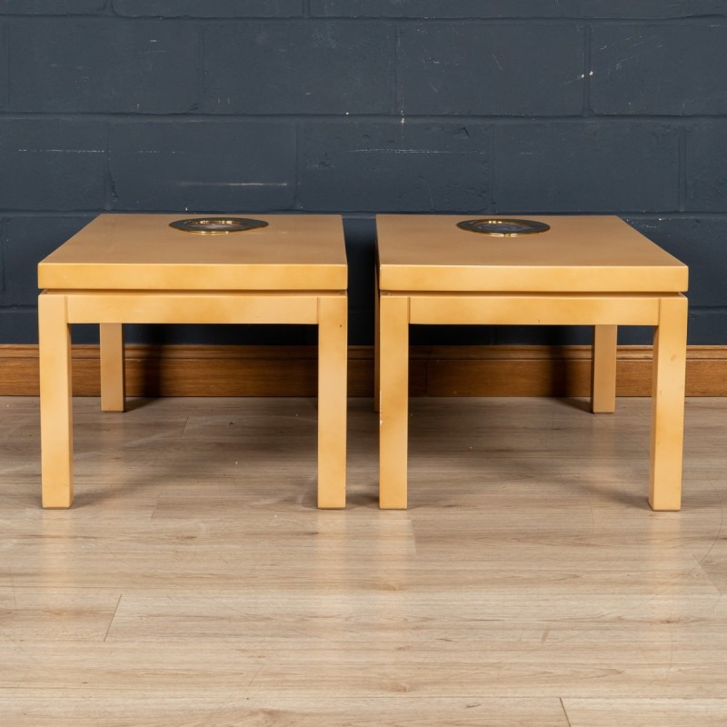 Pair of vintage side tables in Belgian lacquered wood and agate by Willy Daro, Belgium 1970