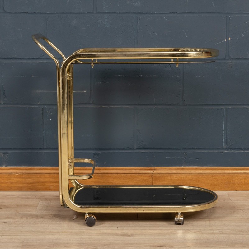 Vintage 2-tier brass and glass drinks trolley, France 1970
